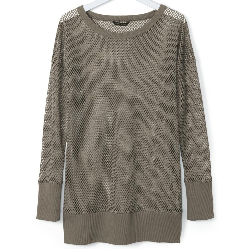 Mesh Long Sleeve Pullover Sweater - Olive
